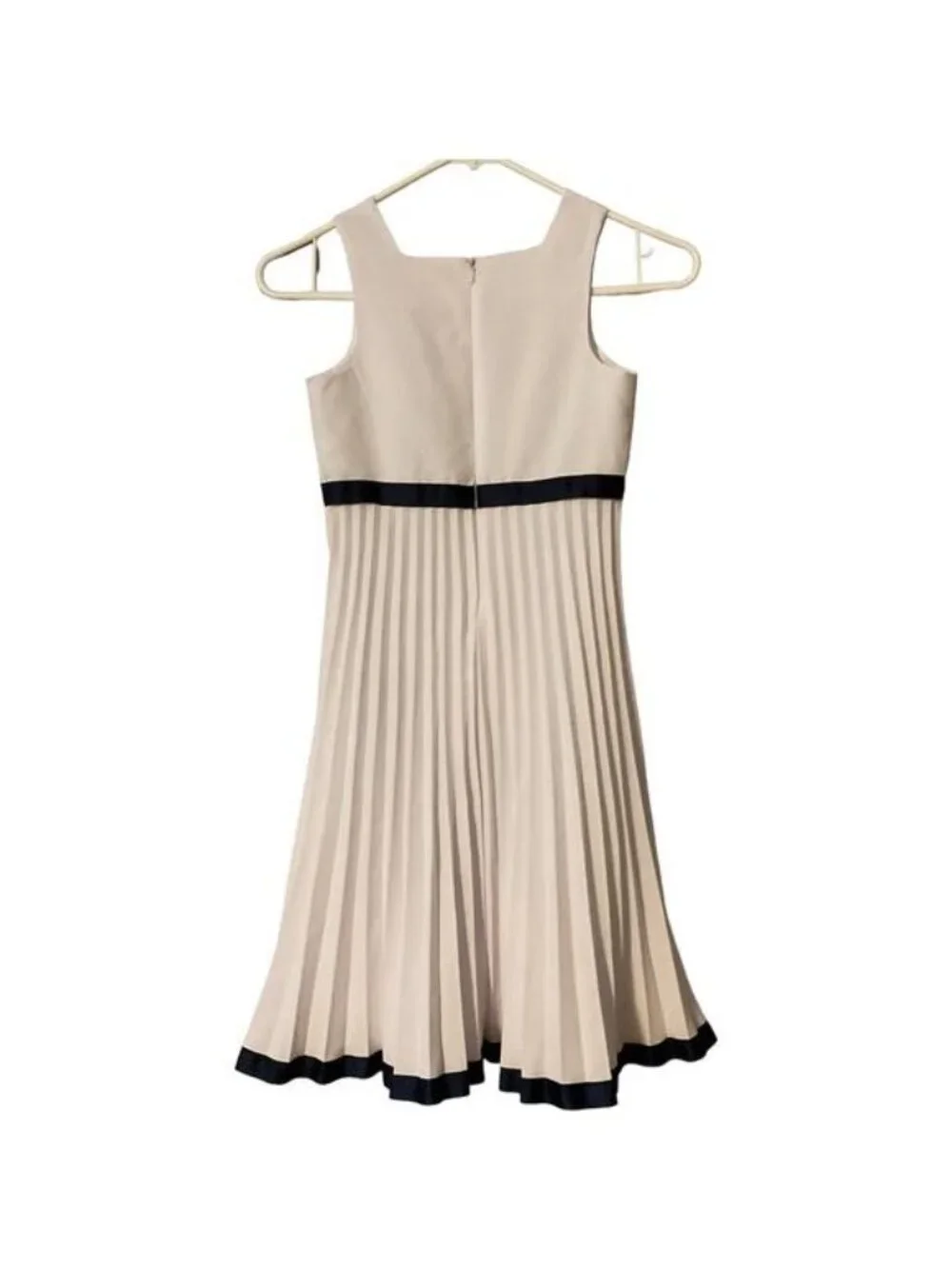 Cream Pleated A Line Dress Navy Bow Accent Coquette Cocktail By Jenny & Me 8
